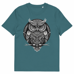 owl t shirt – wisdom & night spirit graphic teeunisex organic cotton t shirt